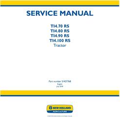 New Holland TI4.70 RS, TI4.80 RS, TI4.90 RS, TI4.100 RS Tractor Service Manual