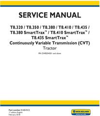 New Holland T8.320, T8.350, T8.380, T8.410, T8.435 & SmartTrax CVT Tractor Tier4B USA Service Manual