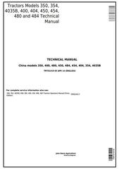 TM701419 - John Deere China Tractors 350, 354, 4035B, 400, 404, 450, 454, 480, 484 Technical Service Manual