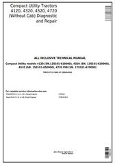 TM2137 - John Deere Compact Utility Tractors 4120, 4320, 4520, 4720 Without Cab Technical Service Manual